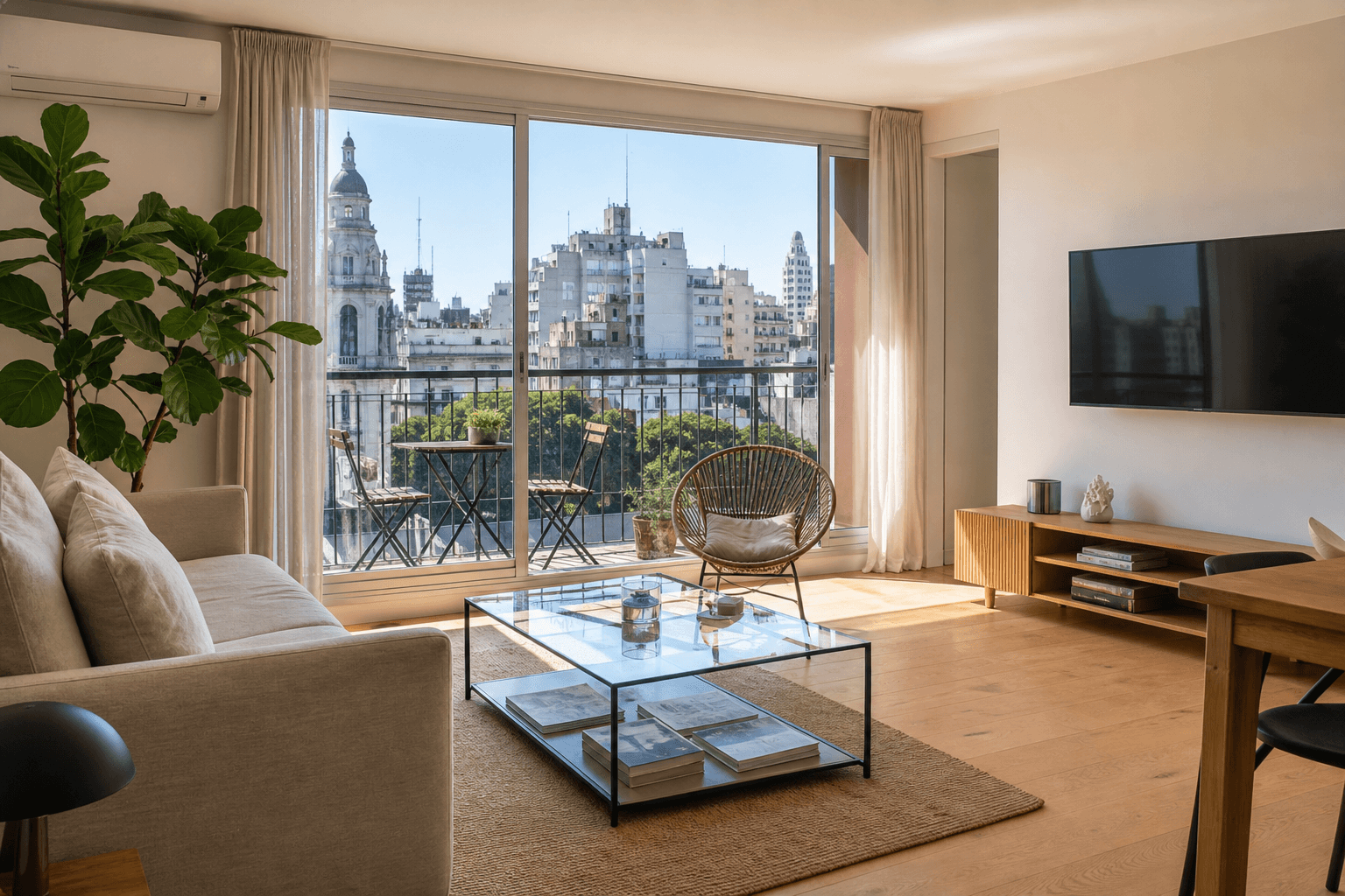 Living luminoso de un alojamiento tipo listing para alquiler temporario